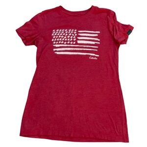 Women's Cabela's Red Short Sleeve T-Shirt with White American Flag